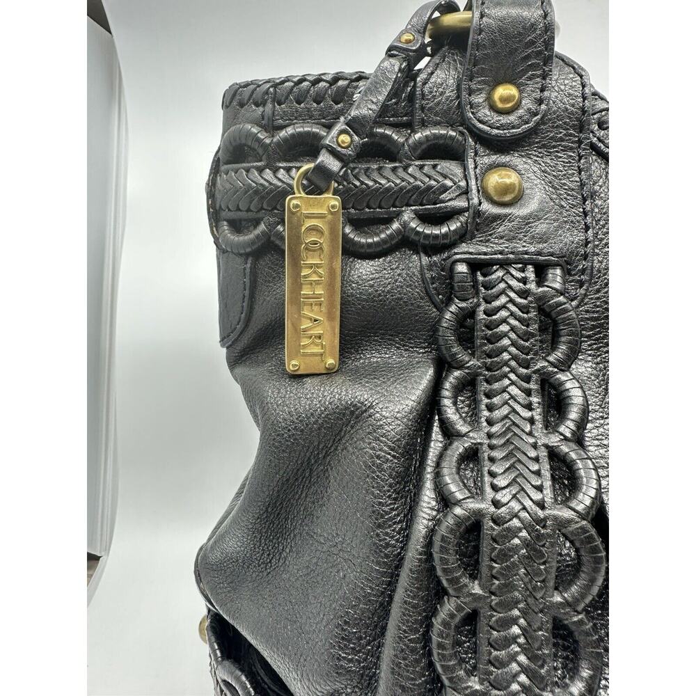 Rare Lockheart Vintage Handbag - Ruffle Braided Black Leather With Brass Bag - Picture 2 of 8